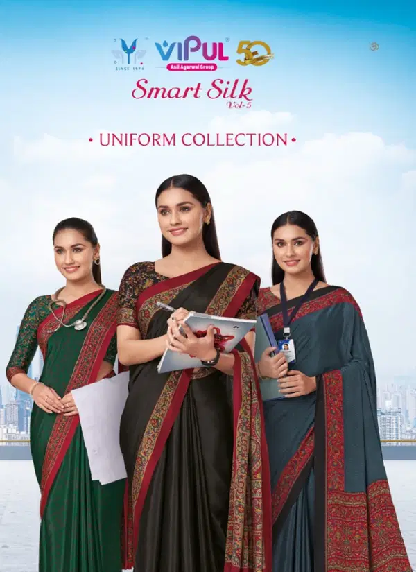 Smart Silk By Vipul Crape Printed Uniform Saree Wholesale Market In Surat